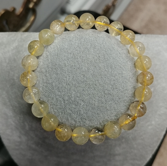 Citrine Beaded Stretch Bracelet Natural Gemstone 9mm Bead Yellow Citrine Crystal - Picture 12 of 13